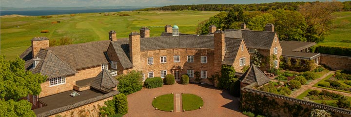 An aerial view of Greywalls Hotel in Gullane