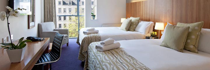 A Castle view Double bedroom at the Apex Grassmarket Hotel, Edinburgh