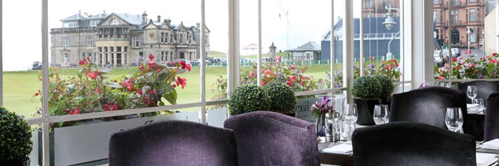 A view of the R&A clubhouse St Andrews from the Rocca restaurant at the Rusacks Hotel