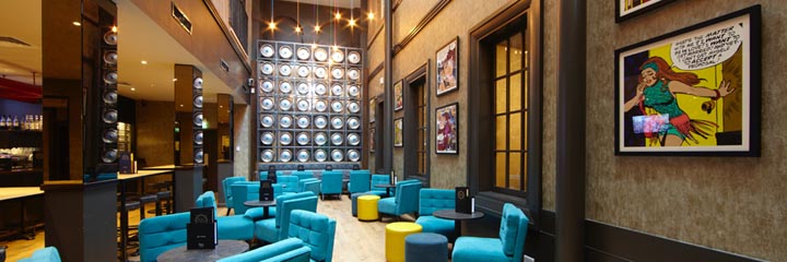 The bar lounge of the Malmaison Glasgow Hotel