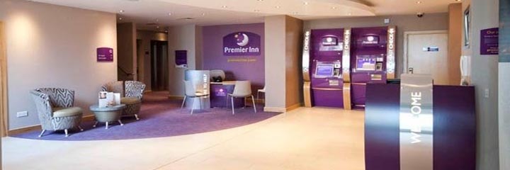 The reception area at the Premier Inn Edinburgh Airport hotel at Newbridge