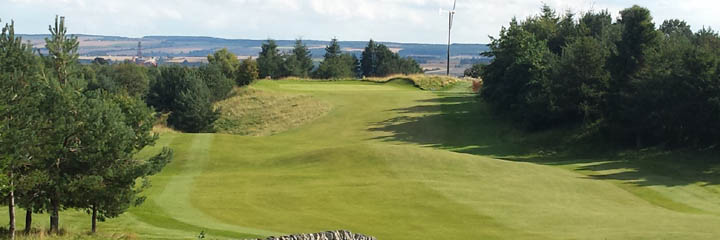 Looking down the 9th fairway of Alness Golf Club towards the green