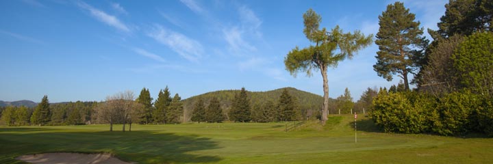The 9th green at Ballater Golf Club, a heathland course in Royal Deeside