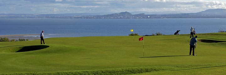 The 14th and 8th holes at Burntisland golf course