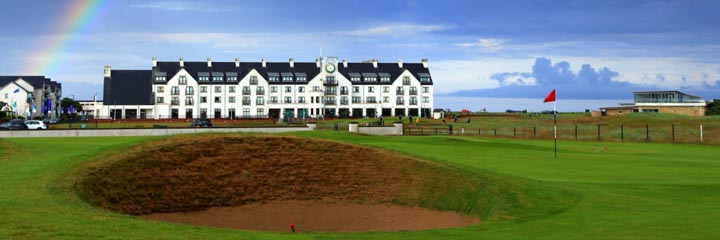 The 18th hole of the Burnside course at Carnoustie Golf Links