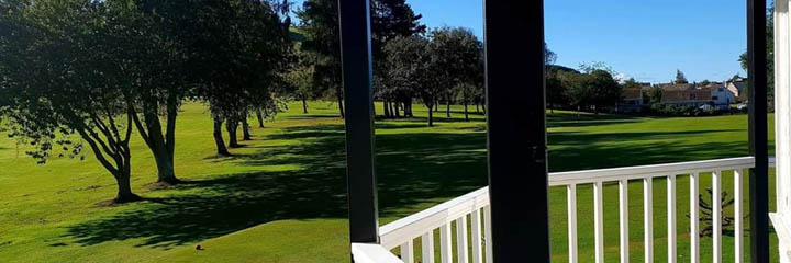 Looking up the 1st fairway from the verandah of the clubhouse at Cupar Golf Club in Fife.