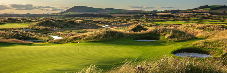 The 14th green at Dumbarnie Golf Links in Fife