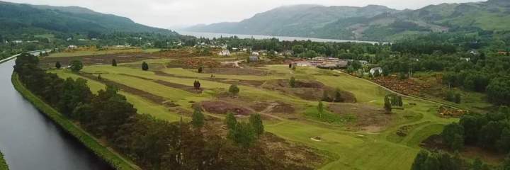 An aerial view over Fort Augustus golf course
