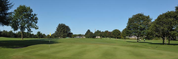 A view down one of the wide fairways at Milnathort Golf Club, looking back from the green