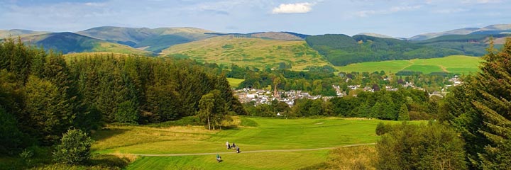 A view across Moffat Golf Club in the Southern Upland hills