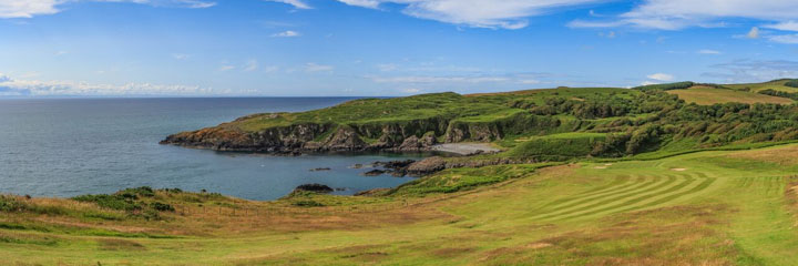 A view to the sea across the 13th hole of the Dunskey course at Portpatrick Golf Club