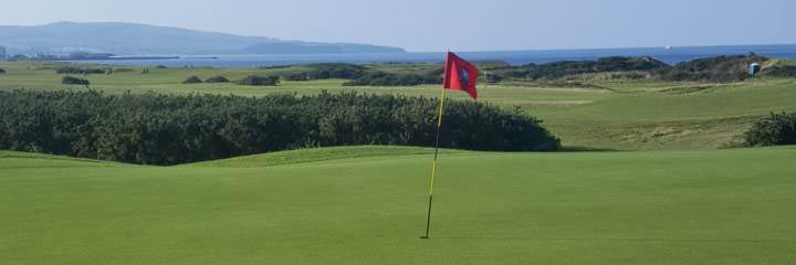 Prestwick St Nicholas golf course with a view across the Clyde to the Isle of Arran