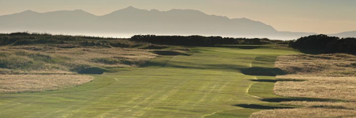 A view over Prestwick golf course with the Isle of Arran in the background