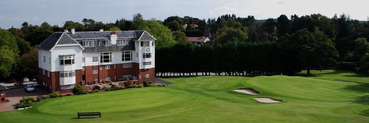 A view of the 18th green at Ranfurly Castle Golf Club, in front of the B Listed, arts and crafts styled, Clubhouse