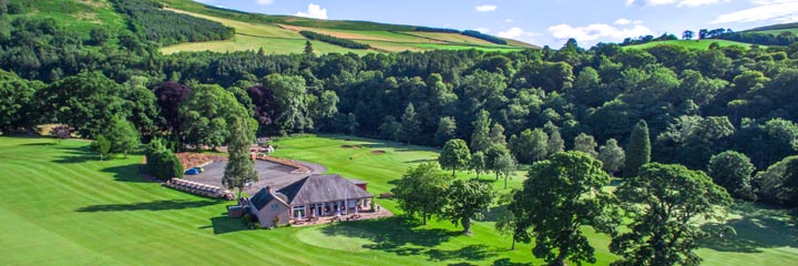An aerial view of the clubhouse at Torwoodlee Golf Club