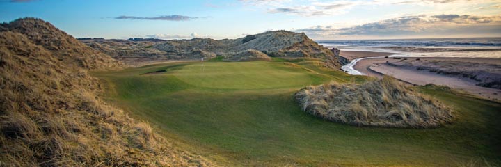 The 3rd green at the Trump International Golf Links in Aberdeenshire, showing the dramatic dunes in which the course was created